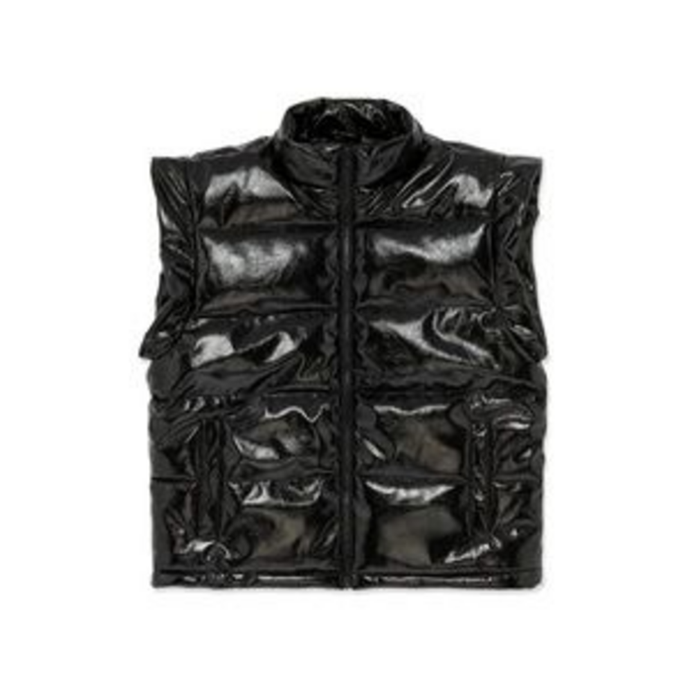 Weworewhat Faux Leather Snap Off Sleeve Puffer Jacket in Black - Picture 3 of 5